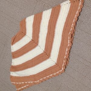 Handmade Crocheted Small Christmas Tree Skirt Cream Tan Peach Rust Striped Shawl